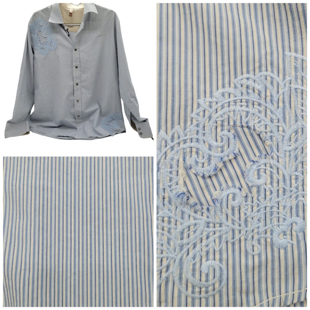 Transcript Embroidered Decorative Button Down Collar Shirt Mens Sz XL‎